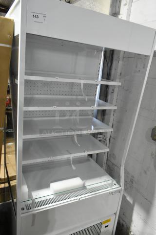 Brand new Avantco 193VOA36W white vertical open air merchandiser, extra deep, LED lit, 115V, 1 phase, minor scratches.