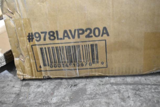 BRAND NEW SCRATCH AND DENT Lavex 978LAVP20A 20" Single Speed Rotary Floor Cleaning Machine box with model number visible.