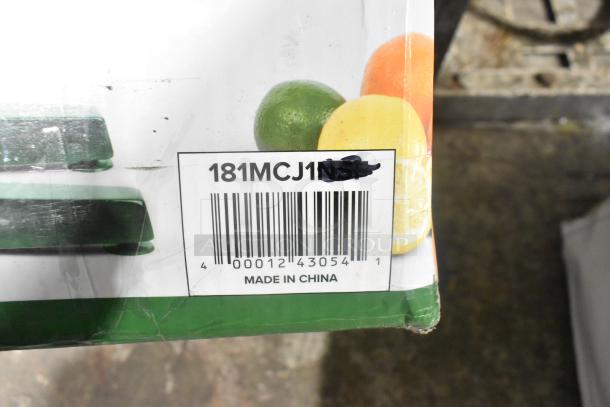 Brand new Garde MCJ-1 citrus juicer package with barcode, label "181MCJ1," and "Made in China" marking.