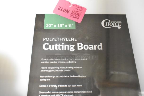 Brand new Choice 20"x15"x1/2" white polyethylene cutting board. Durable, non-skid design, protects against damage.