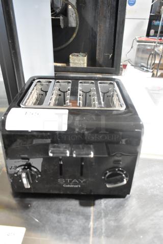 BRAND NEW Cuisinart Stay 4-Slot Toaster, black, 115V, 1 Phase, with minor scratches. Model info and dials visible.