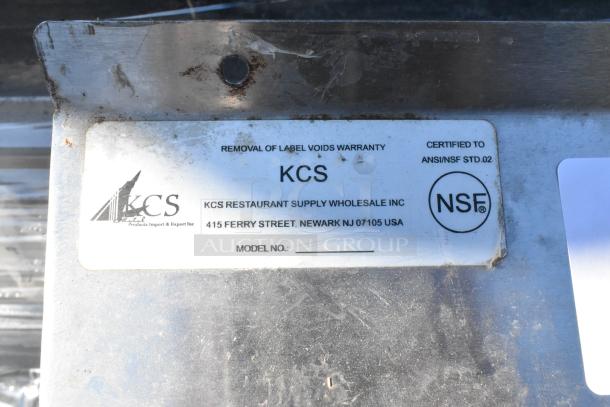 KCS Stainless Steel Commercial Single Bay Sink, ANSI/NSF certified, model label area blank, visible wear.