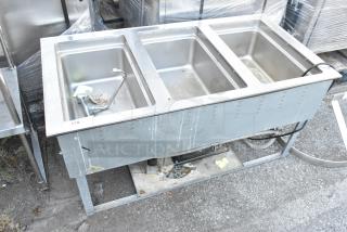 Vollrath FC-6HC-03120 stainless steel 3 bay drop-in steam table, 120 volts, 1 phase, used condition, visible handles.