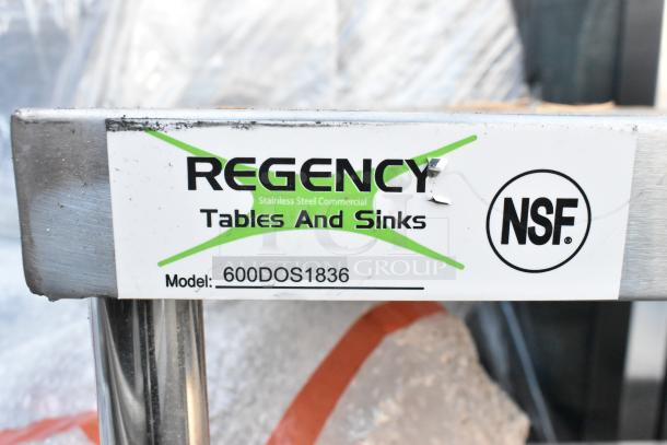 Regency 600DOS1836 stainless steel 2-tier overshelf, NSF certified, slight wear visible on label.