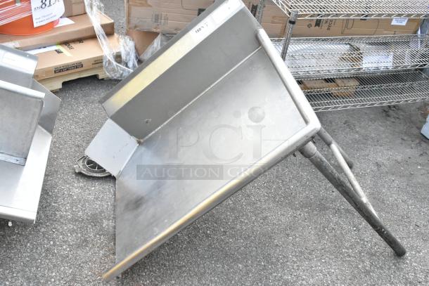 Stainless steel right side clean side dishtable, gently used, with sturdy legs and slight surface wear, ideal for kitchens.