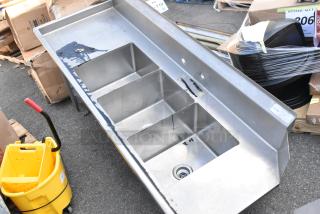 Stainless Steel 3 Bay Sink Left Side Dirty Side Dish Table. - Item #1217173