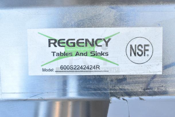 BRAND NEW Regency 600S2242424R Stainless Steel 2 Bay Sink, right side drain, NSF certified, no legs, scratch and dent condition.