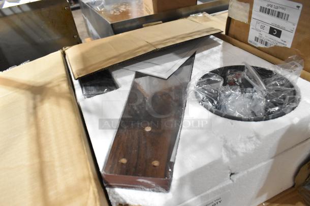 Brand new X004774KG3 Walnut Cage 48" ceiling fan in packaging, features walnut blades, complete with components.