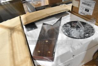 Brand new X004774KG3 Walnut Cage 48" ceiling fan in packaging, features walnut blades, complete with components.