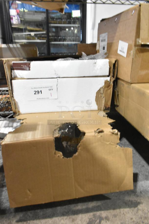 Brand new X004774KG3 Walnut Cage 48" Ceiling Fan in original packaging. Box slightly damaged but item intact. Auction lot 291.