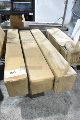 Three brand new LAZ-NoDrill-CORLESBAM-065 NN cordless bamboo Roman shades in sealed boxes. Auction lot 293, quantity 3.