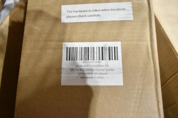 3 Brand New LAZ-NoDrill-CORLESBAM-065 NN Cordless Bamboo Roman Shades, 32"W x 64"H, DP-Natural, with hardware.