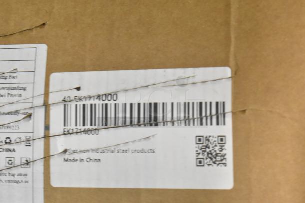 Brown cardboard box with barcode and "Made in China" label. Contains 4 new 200-HG-ML-0221 bathroom cabinets with scratches.