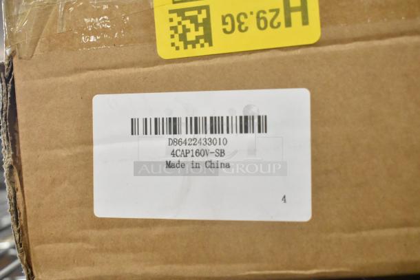Cardboard box with label showing barcode and model: 4CAP160V-SB D86422433010. Marked "Made in China." Condition: New, scratch and dent.