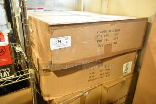 Cardboard boxes containing 2 new BG275 Amagabeli Fireplace Log Grates, 27", with minor scratches, marked with auction label 334.