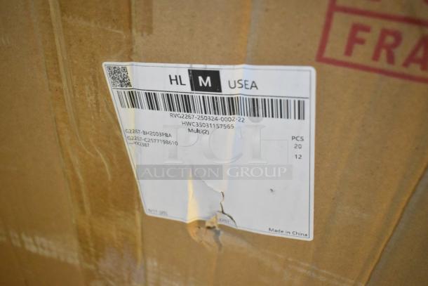 Cardboard box with label showing model G2267-BH2003PBA. Contains 18 brand new scratch and dent bathroom pieces.