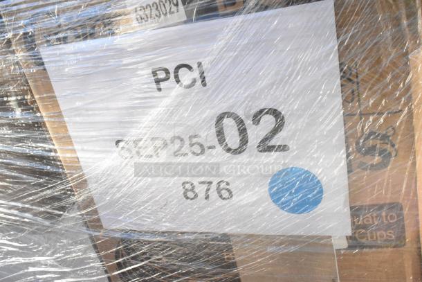 Plastic-wrapped pallet with label "PCI SEP25-02 876," containing 36 scratch and dent items, including cups and containers.