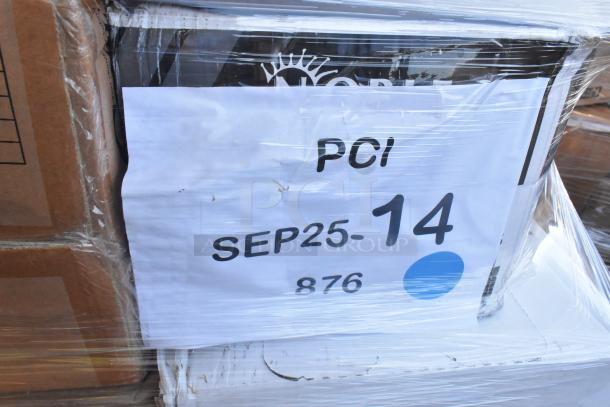 Palette of 24 assorted new scratch and dent items. Includes cold cups, lids, frozen yogurt cups. Marking reads "PCI SEP25-14 876".