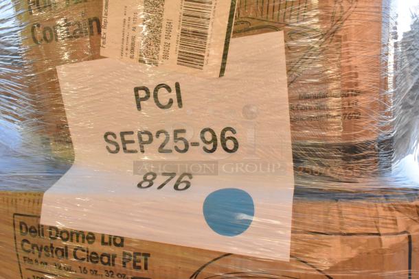 Bulk lot of 40 new scratch and dent items including cups and containers in wrapped packaging, labeled PCI SEP25-96 876.