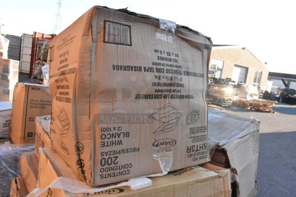 23 brand new, scratch and dent items including dispenser, mini cube, and paper plate. Boxes show wear and markings.