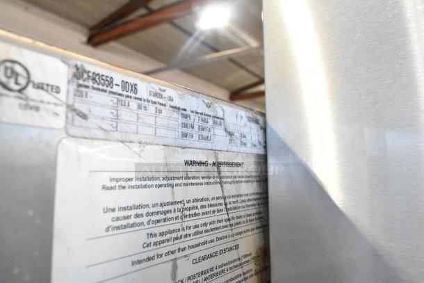 Norlake SCF83558-0DX6 Stainless Steel Blast Chiller label. 220V, 3 phase, showing specifications and warnings.