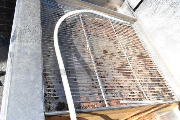 Giles EOF-24 stainless steel 3-bay commercial fryer with dumping station on casters, visible wear, 480V, 3-phase.