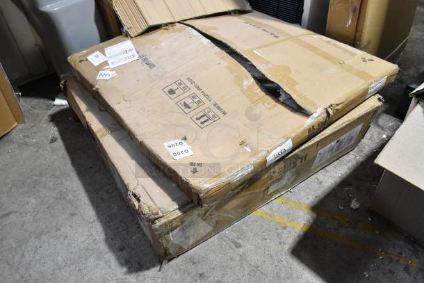 Cardboard boxes with "2 BRAND NEW SCRATCH AND DENT" items, tags RVG1915-250306-0006-156 and P02311131100 visible.