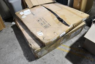 Cardboard boxes with "2 BRAND NEW SCRATCH AND DENT" items, tags RVG1915-250306-0006-156 and P02311131100 visible.