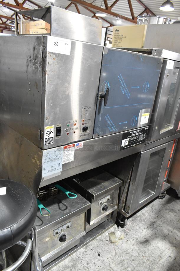 Giles GVH-C stainless steel ventless hood system with electrostatic air cleaner and two commercial fryers. 208-240V, 1 Phase.