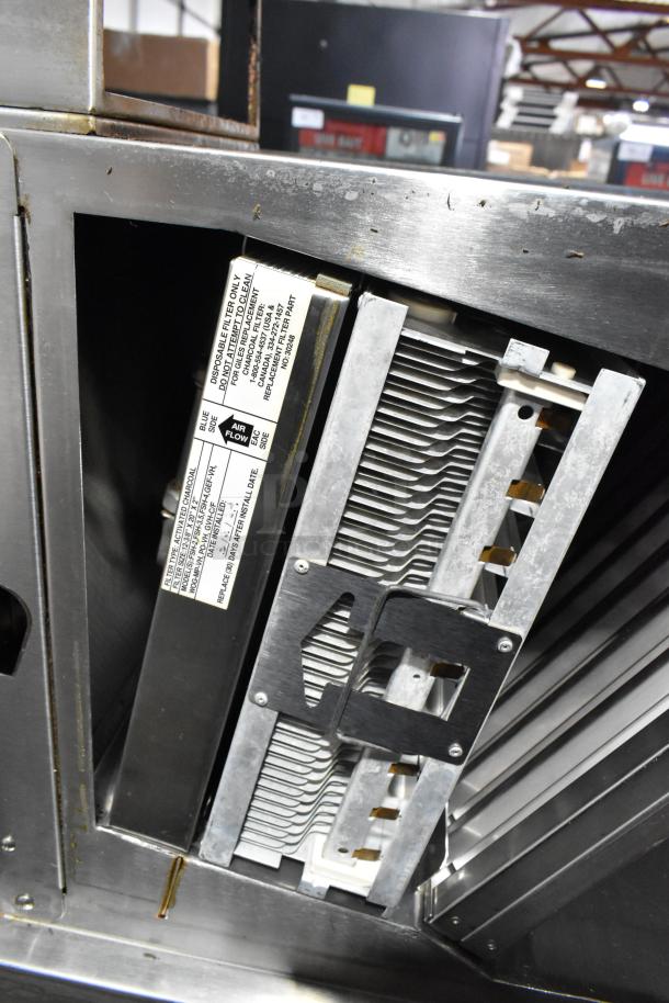 Giles GVH-C stainless steel ventless recirculating hood system with electrostatic air cleaner. Includes visible filter and label.