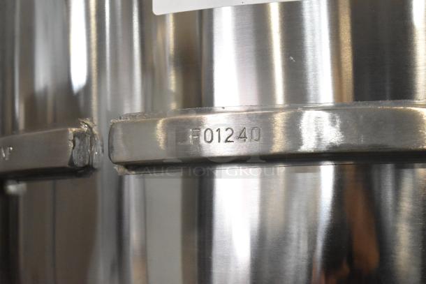 Brand new F01240 stainless steel mixer bowl, shiny finish, engraved model number. Ideal for industrial kitchens.