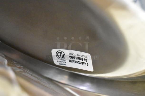 Brand new F01240 stainless steel mixer bowl with ETL sanitation label, conforms to NSF/ANSI STD 2.