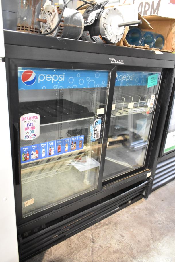 2017 True GDM-41SL-48 2-door cooler merchandiser, Pepsi branding, metal body, poly-coated racks, 115V, 1 phase.