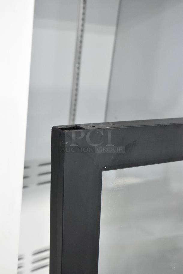 2019 Habco SE18 single door reach-in cooler merchandiser, door needs reattachment, 115V, 1 phase.