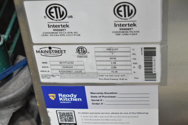 Brand new 2025 Mainstreet 541HTUC30 stainless steel undercounter dishwasher, commercial use, 208/240V, high-temp, 1 phase.