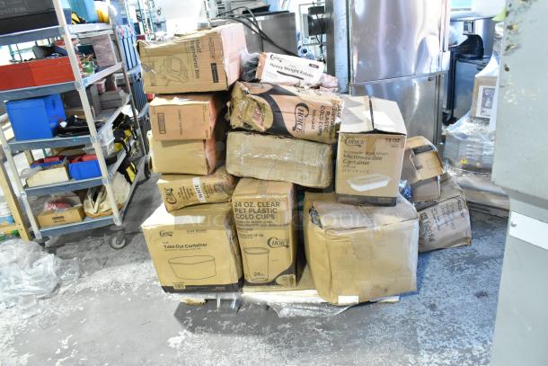 20 boxes of new, scratch and dent Choice containers, cups, and gloves. Includes microwavable and cold cup options.