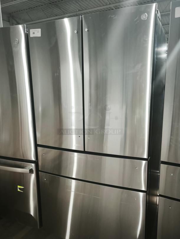 GE Profile 4-Door French Door Refrigerator, Model PGE29BYTFS, 28.7 cu ft, smart features, fingerprint-resistant stainless steel.