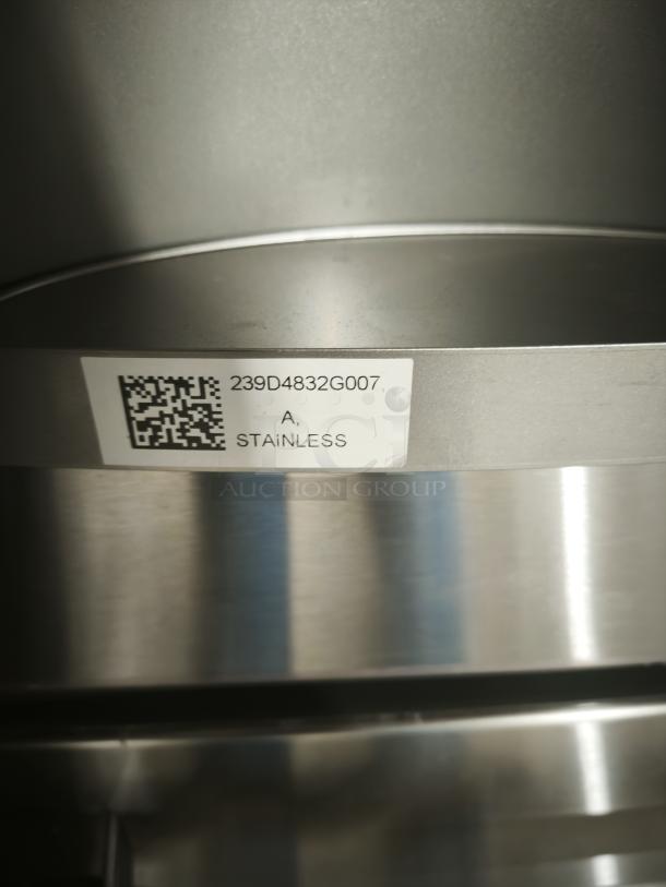 GE 27.7 Cu. Ft. Fingerprint-Resistant French-Door Refrigerator, stainless steel, Model GFE28GYNFS, with label indicating "Stainless".