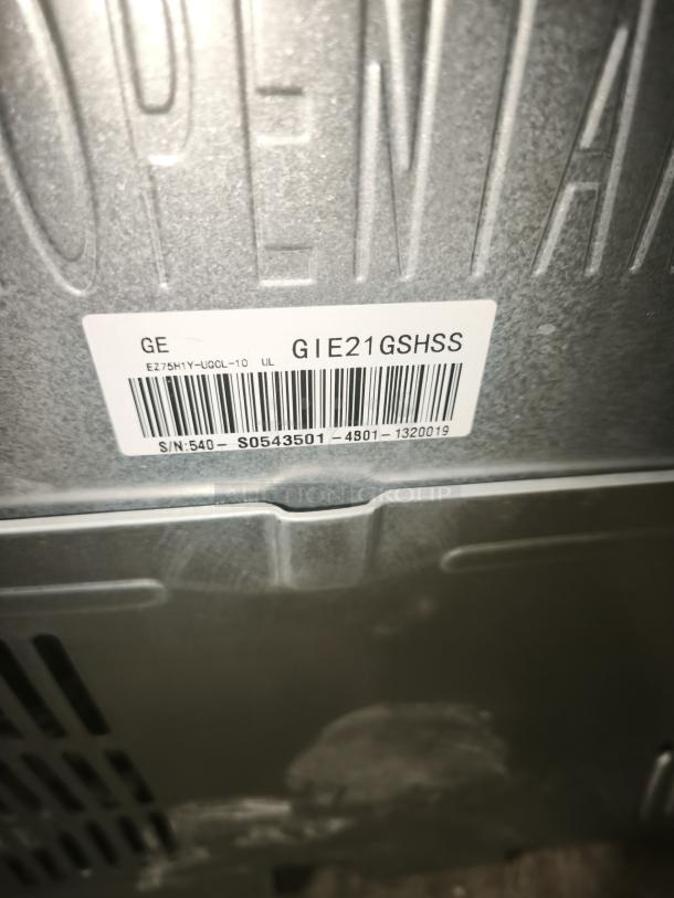 GE ENERGY STAR® Top-Freezer Refrigerator label displaying model GIE21GSHSS, with serial number and barcode.