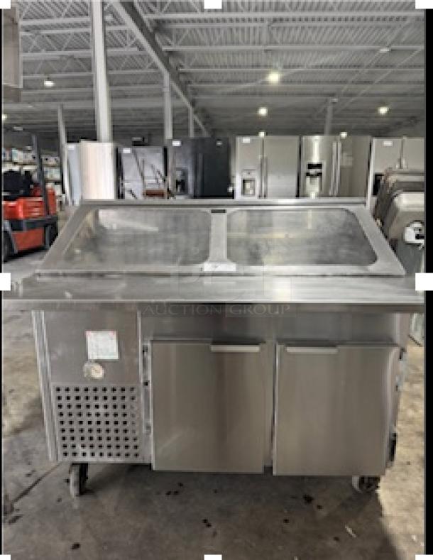 S&G Manufacturing BERS27 refrigerated sandwich prep table with a clear lid, stainless steel, tested and working.