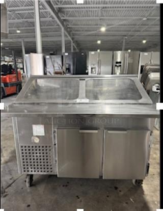 S&G Manufacturing BERS27 refrigerated sandwich prep table with a clear lid, stainless steel, tested and working.