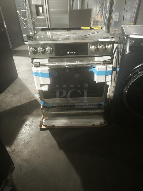 New GE Café 30" Smart Range, model CES700P2MS1; slide-in, radiant and convection, front controls; protective packaging intact.