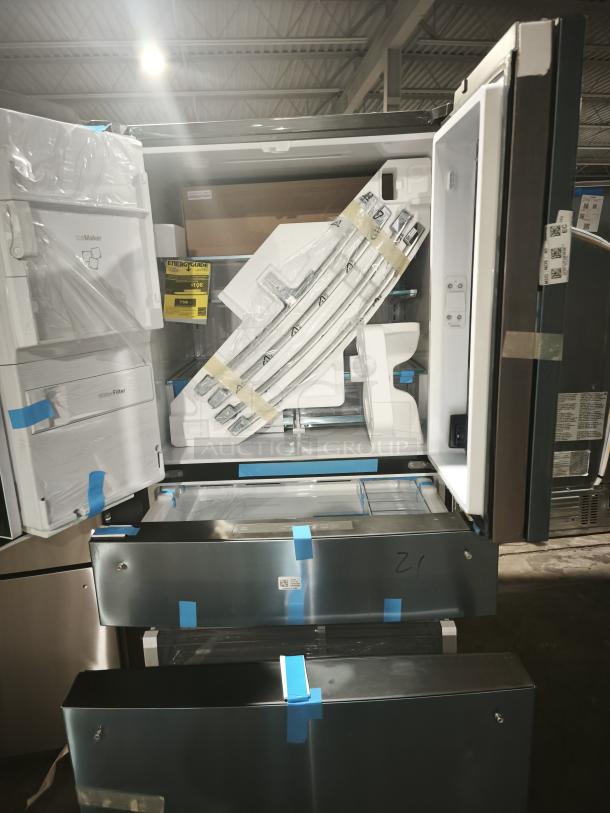 NEW GE Profile 27.9 cu ft Smart 4-Door French Door Fridge, Model PVD28BYNFS. Fingerprint-resistant, door-in-door feature.