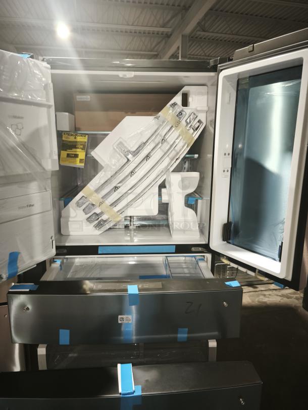 NEW GE Profile™ 27.9 cu ft Smart Fingerprint-Resistant 4-Door French Door Refrigerator, Model PVD28BYNFS, with Door-in-Door.