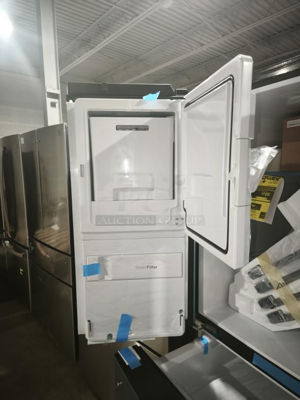 NEW GE Profile™ 27.9 cu ft Smart Fingerprint-Resistant 4-Door French Door Refrigerator, model PVD28BYNFS, with Door-in-Door feature.