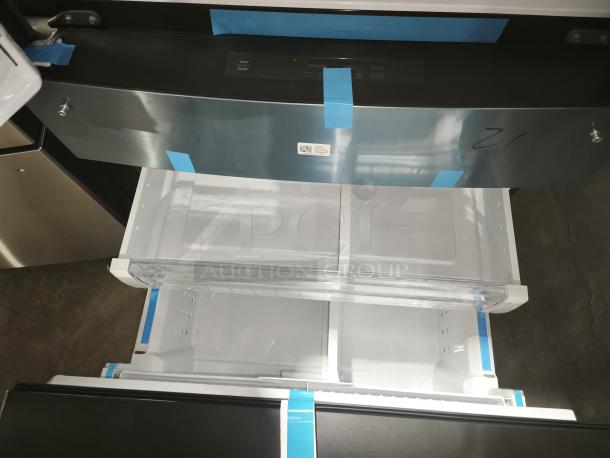 GE Profile™ 27.9 cu ft refrigerator, model PVD28BYNFS, new condition, fingerprint-resistant, door-in-door feature.