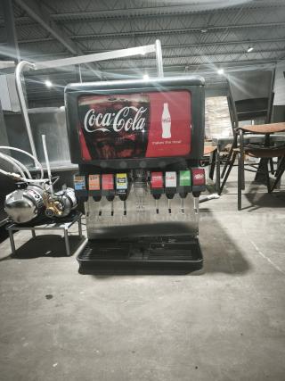 Enduro 175 Ice Drink Dispenser, model ED175K8, features multiple soda options, Coca-Cola branding, good condition.