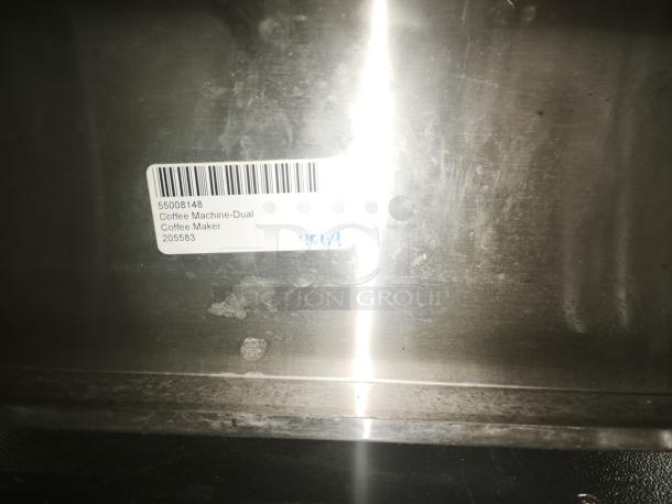 BUNN Soft Heat® SH DBC Dual Coffee Brewer System; features visible barcode label for identification.