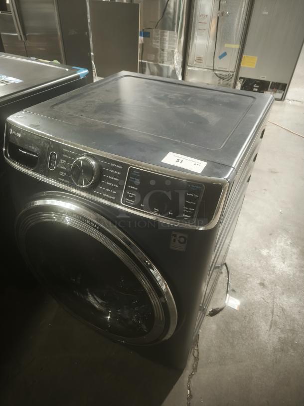 GE Profile 5.3 cu ft Smart Front-Load Washer, model PFW870SPVRS, like new, with UltraFresh Vent System+, features and controls visible.