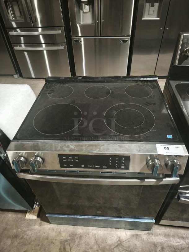 NEW GE® 30" Slide-In Electric Range, Model GRS500PVSS, with Crisp Mode, sleek stainless steel finish, new condition.